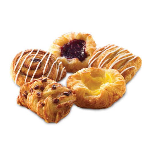 80531 Schulstad Mini Danish Selection is our best-selling assortment of pastries. Includes Cinnamon Swirl, Vanilla Crown, Raspberry Crown, Maple Pecan, & Apple Coronet