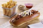 8.5 inch Top Sliced Brioche Hot Dog Roll with Chilli & Cheese - Landscape Final