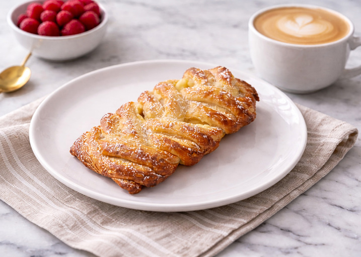 Schulstad Large Cheese Plait made with 24 layers of pastry dough, filled with a sweet, creamy cheese and folded in a unique braid shape